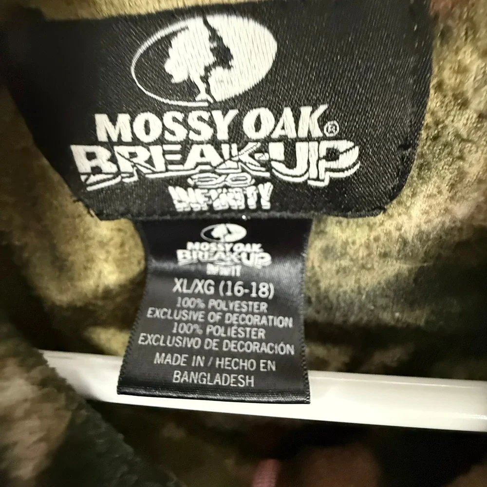 Mossy Oak Break-Up Infinity Fleece Jacket XL 16-18 Pink Trim Full Zip Camo
